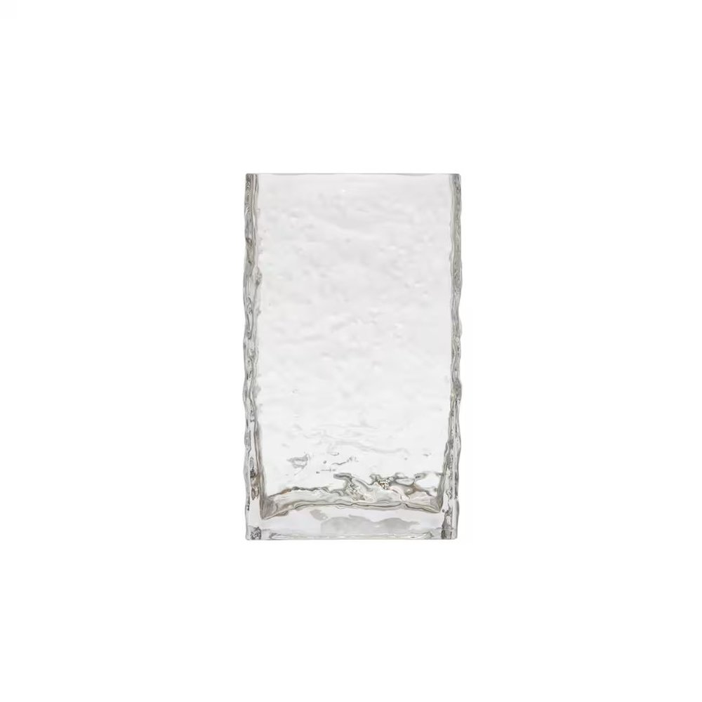 Bloomingville 8" Clear Rectangular Hammered Glass Vase, NWT
